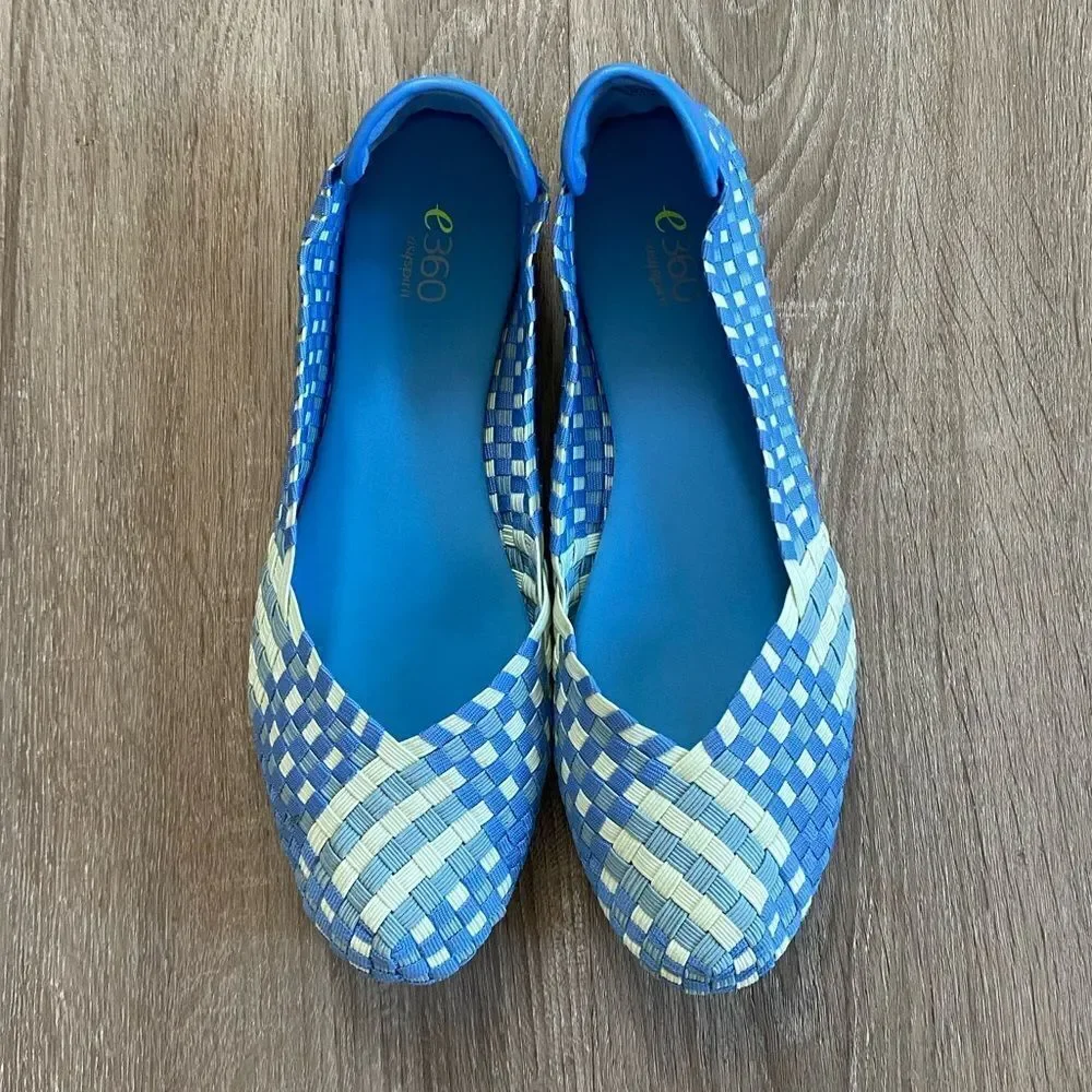 EASY SPIRIT E 360 Blue White Stretch Ballet Flat, Size 8.5